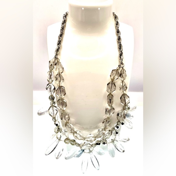 3 for $30 Loft Silver Tone MultiStrand Clear Acrylic Beaded Necklace Choker - Picture 4 of 8
